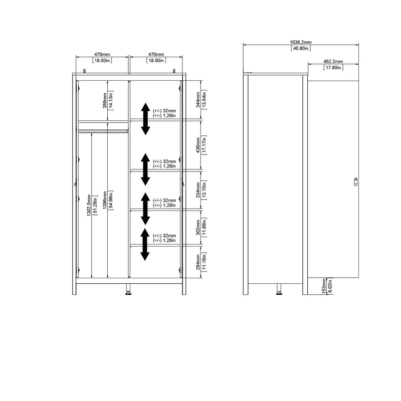 Madrid Wardrobe with 2 Doors – White – image 10