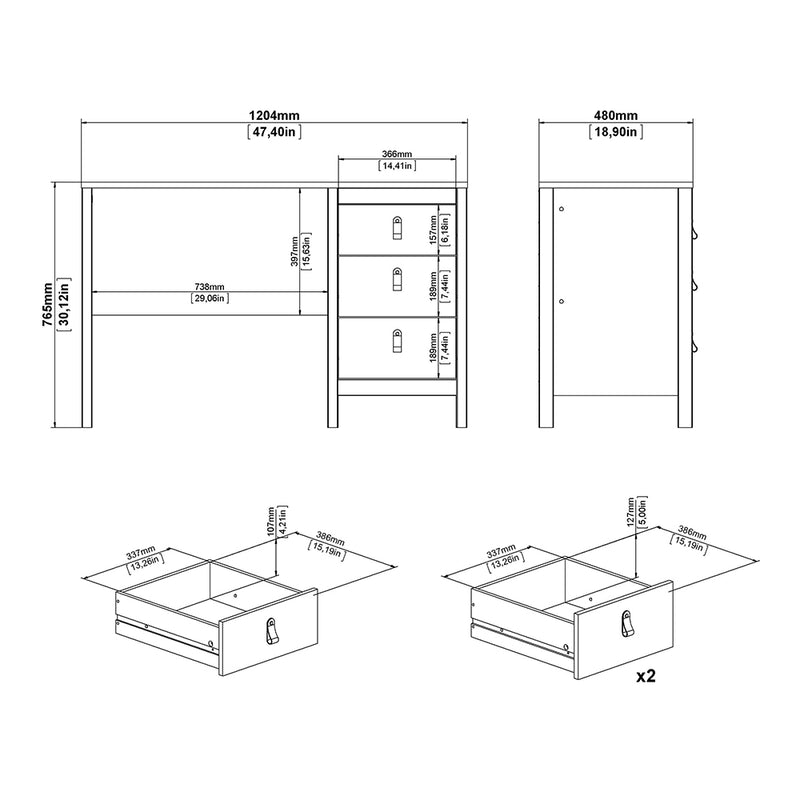 Madrid Desk 3 Drawers in Jackson – White – image 10