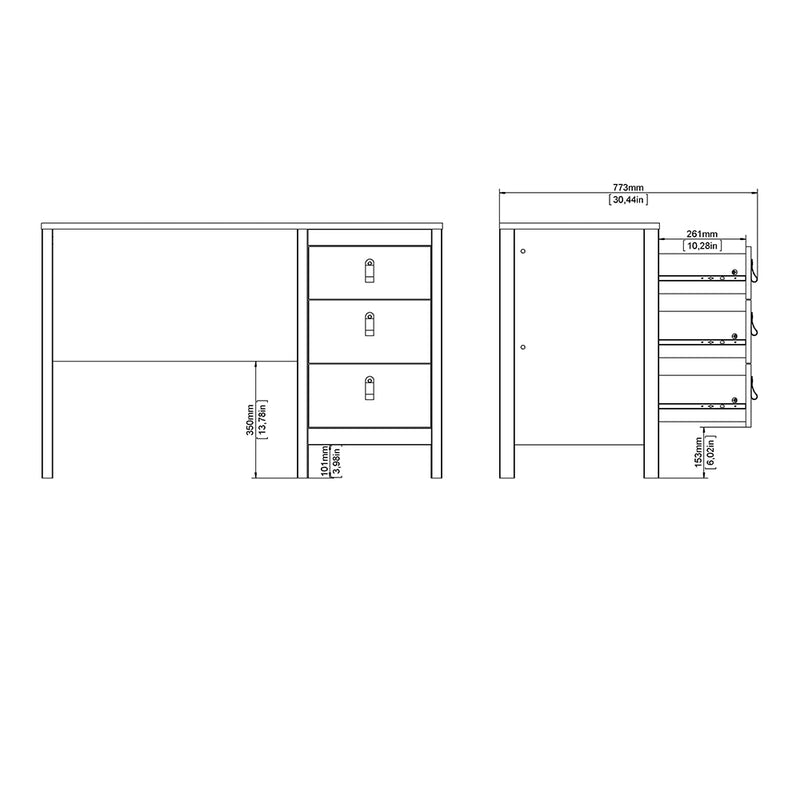 Madrid Desk 3 Drawers in Jackson – Matt Black – image 11
