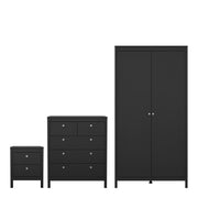 Madrid Package - Bedside Table 2 Drawers + Chest 3+2 Drawers + Wardrobe with 2 Doors in Matt Black – image 1