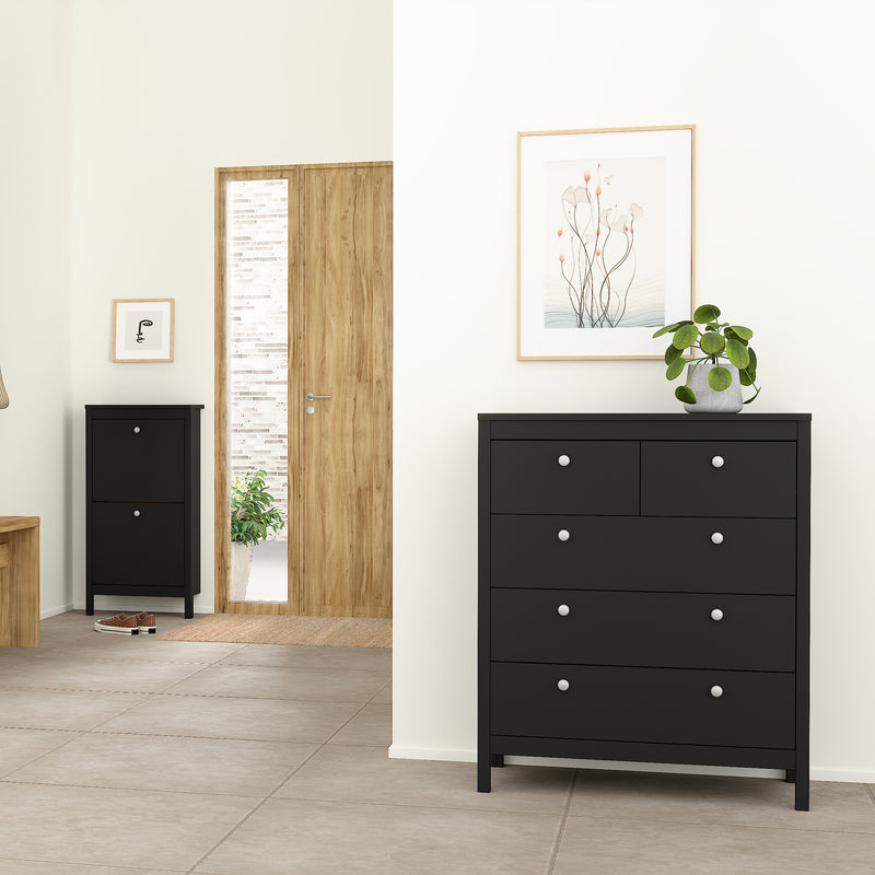 Madrid Package - Bedside Table 2 Drawers + Chest 3+2 Drawers + Wardrobe with 2 Doors in Matt Black – image 8