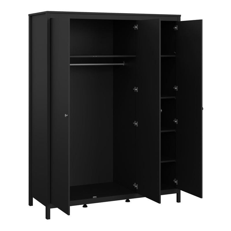 Madrid Package - Bedside Table 2 Drawers + Chest 5 Drawers + Wardrobe with 3 Doors in Matt Black – image 11