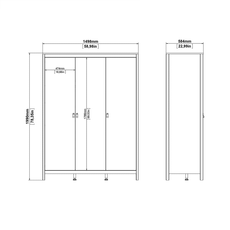 Madrid Package - Bedside Table 2 Drawers + Chest 5 Drawers + Wardrobe with 3 Doors in Matt Black – image 13