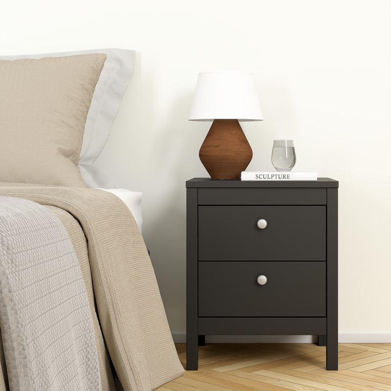 Madrid Package - Bedside Table 2 Drawers + Chest 5 Drawers + Wardrobe with 3 Doors in Matt Black – image 4