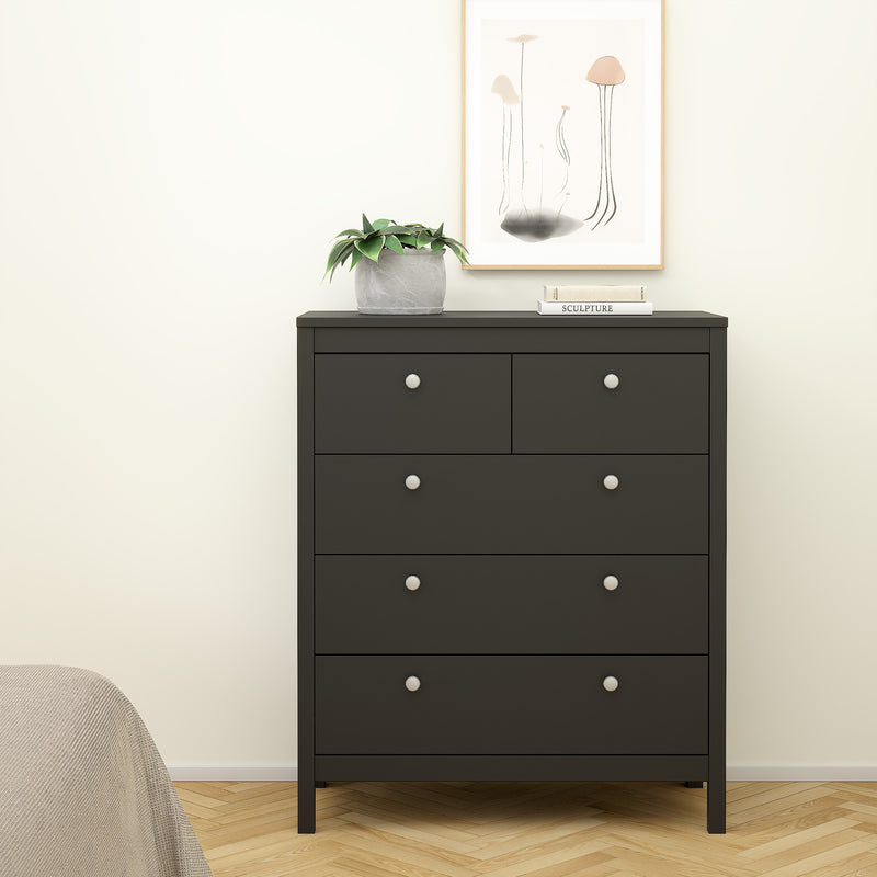Madrid Package - Bedside Table 2 Drawers + Chest 5 Drawers + Wardrobe with 3 Doors in Matt Black – image 8