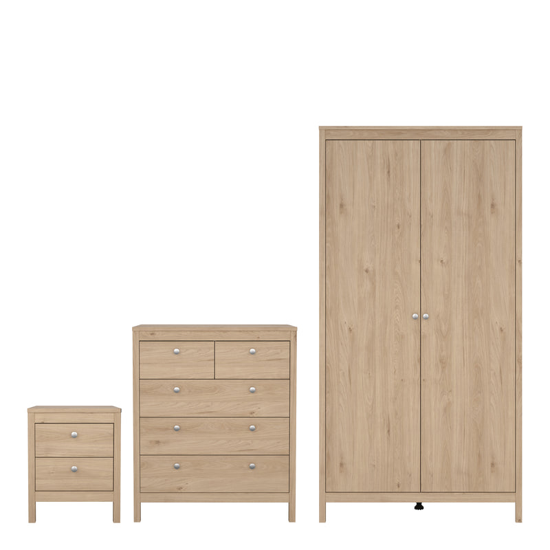 Madrid Package - Bedside Table 2 Drawers + Chest 5 Drawers + 2 Door Wardrobe in Jackson Hickory Oak – image 1