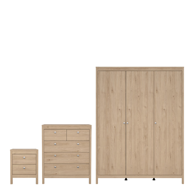 Madrid Package - Bedside Table 2 Drawers + Chest 5 Drawers + 3 Door Wardrobe in Jackson Hickory Oak – image 1