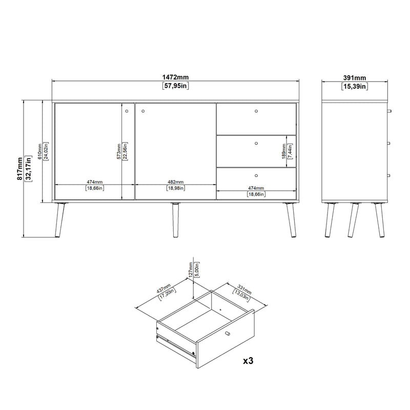 Cumbria Sideboard 2 Doors + 3 Drawers Dark – image 10