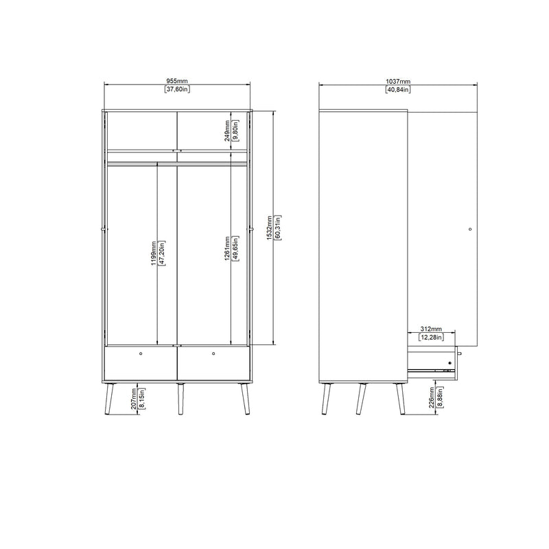 Cumbria Wardrobe with 2 Doors , including 2 Drawers Dark – White – image 14
