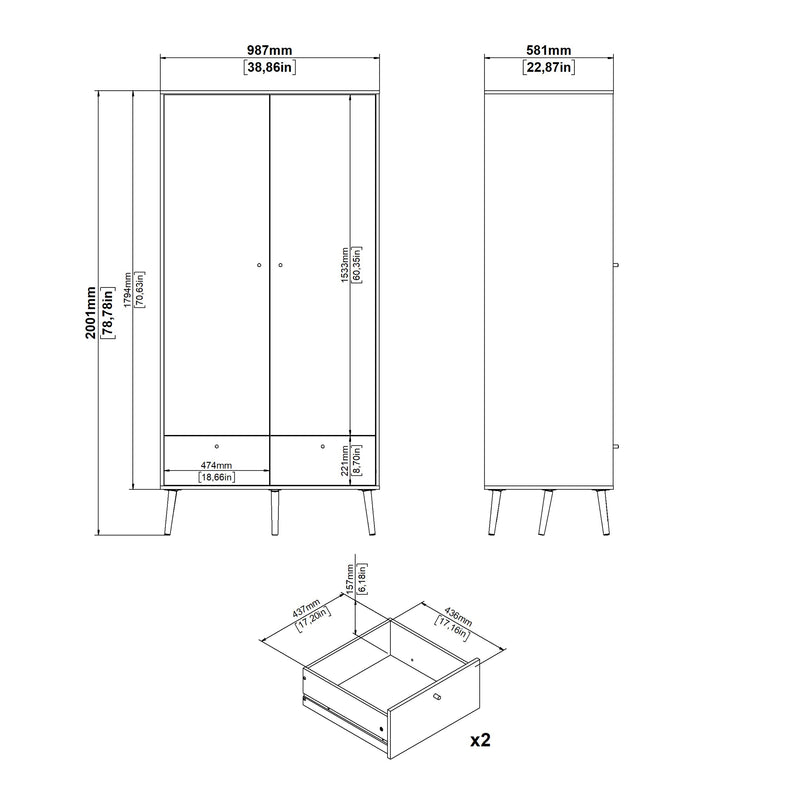 Cumbria Wardrobe with 2 Doors , including 2 Drawers Dark – Grey – image 13