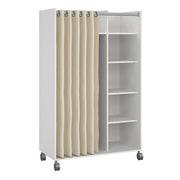 Uppsala Open Mobile Wardrobe Unit in Jackson with a Textile Curtain on Wheels – White – image 1