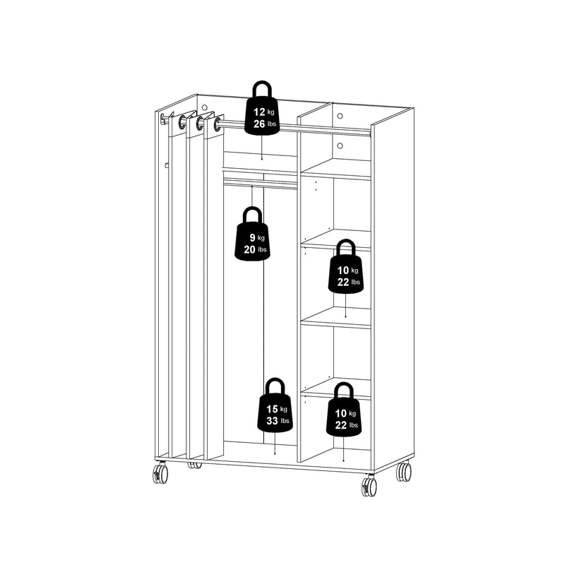Uppsala Open Mobile Wardrobe Unit in Jackson with a Textile Curtain on Wheels – White – image 10