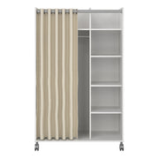 Uppsala Open Mobile Wardrobe Unit in Jackson with a Textile Curtain on Wheels – White – image 2