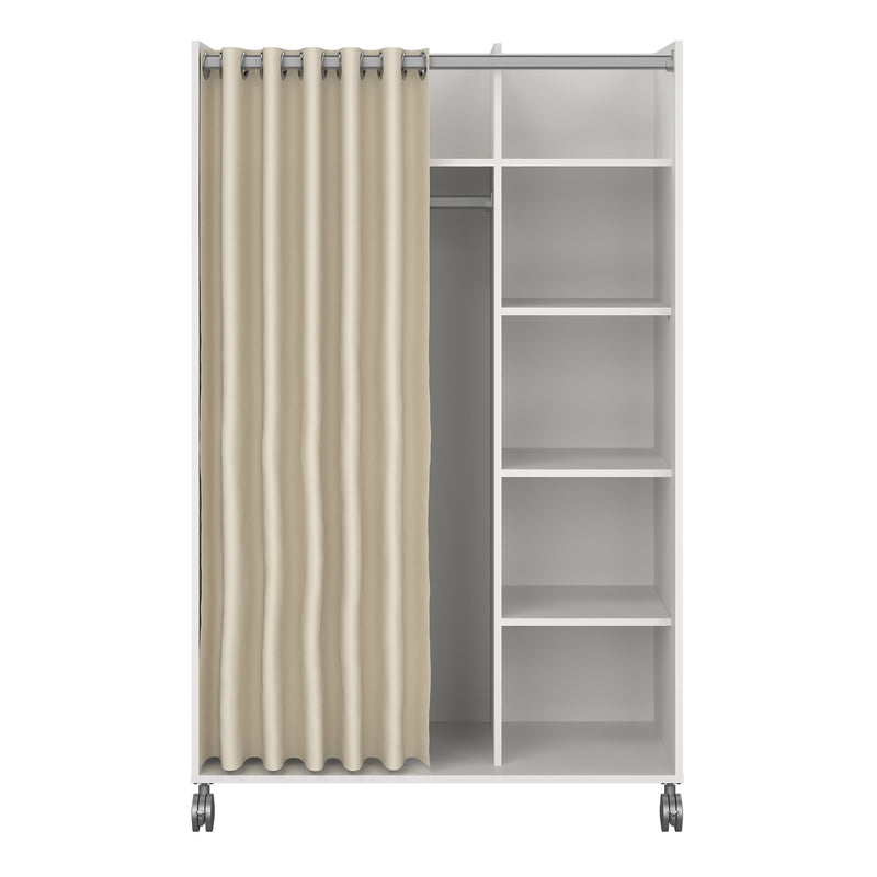 Uppsala Open Mobile Wardrobe Unit in Jackson with a Textile Curtain on Wheels – White – image 2