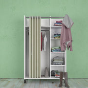 Uppsala Open Mobile Wardrobe Unit in Jackson with a Textile Curtain on Wheels – White – image 6