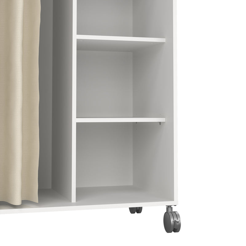 Uppsala Open Mobile Wardrobe Unit in Jackson with a Textile Curtain on Wheels – White – image 7