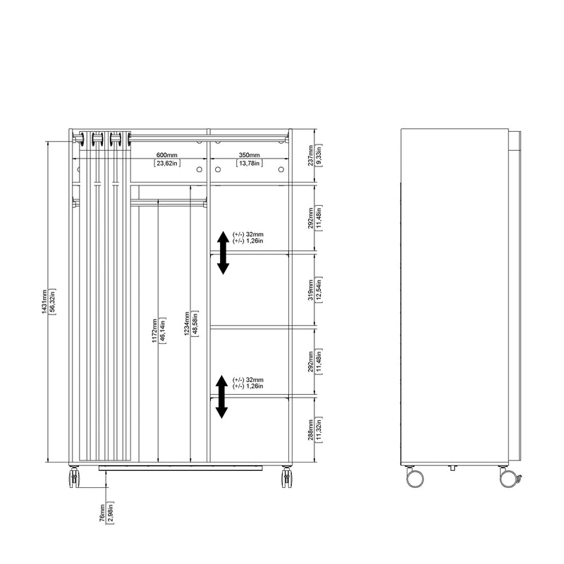 Uppsala Open Mobile Wardrobe Unit in Jackson with a Textile Curtain on Wheels – White – image 9