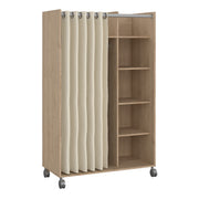Uppsala Open Mobile Wardrobe Unit in Jackson with a Textile Curtain on Wheels – Hickory Oak – image 1