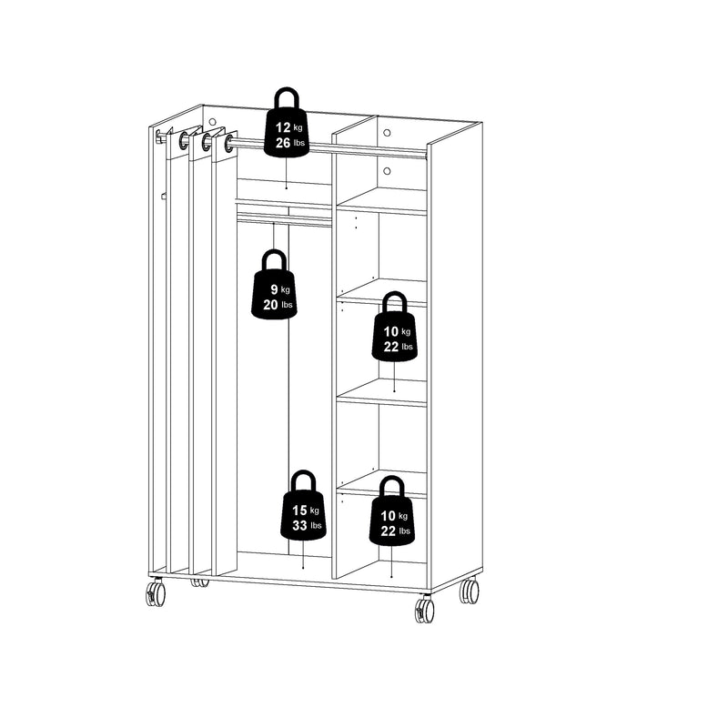 Uppsala Open Mobile Wardrobe Unit in Jackson with a Textile Curtain on Wheels – Hickory Oak – image 10