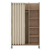 Uppsala Open Mobile Wardrobe Unit in Jackson with a Textile Curtain on Wheels – Hickory Oak – image 2