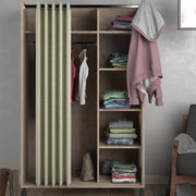 Uppsala Open Mobile Wardrobe Unit in Jackson with a Textile Curtain on Wheels – Hickory Oak – image 5