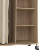 Uppsala Open Mobile Wardrobe Unit in Jackson with a Textile Curtain on Wheels – Hickory Oak – image 7