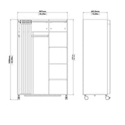 Uppsala Open Mobile Wardrobe Unit in Jackson with a Textile Curtain on Wheels – Hickory Oak – image 8