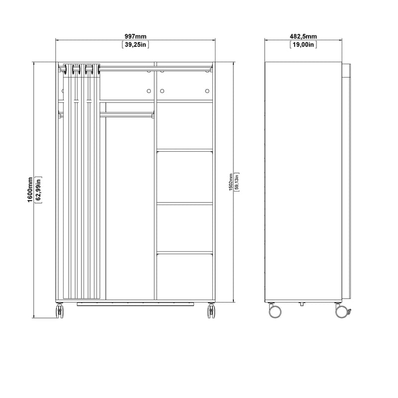 Uppsala Open Mobile Wardrobe Unit in Jackson with a Textile Curtain on Wheels – Hickory Oak – image 8