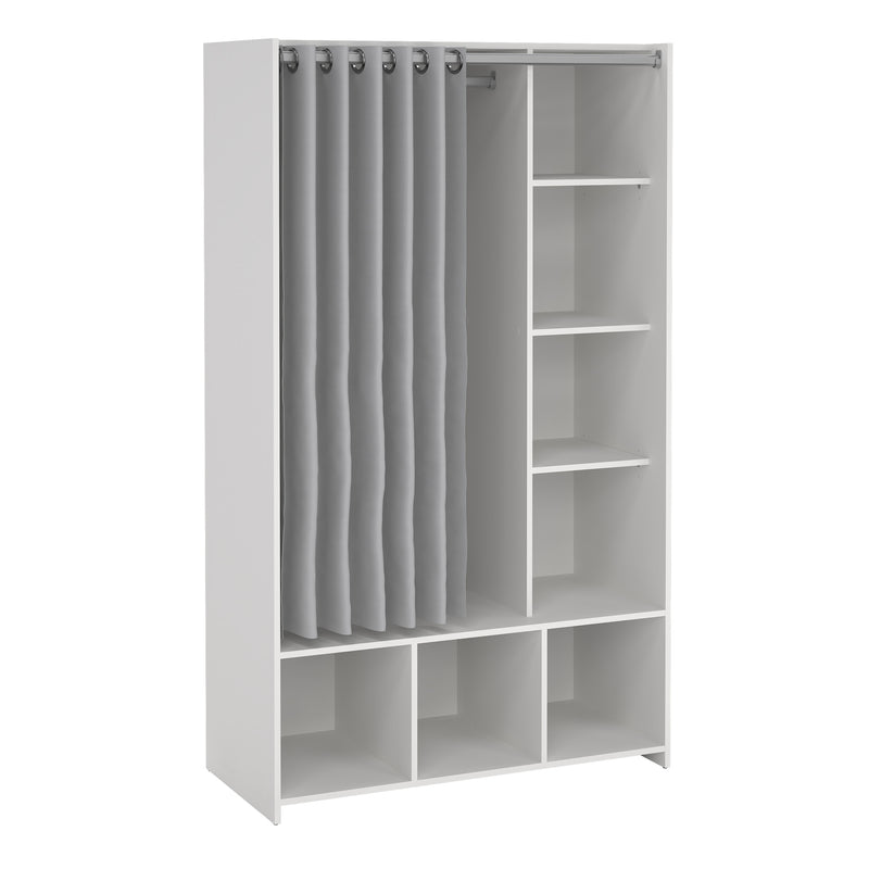 Uppsala Open Wardrobe Unit in Jackson with a Textile Curtain – White – image 1