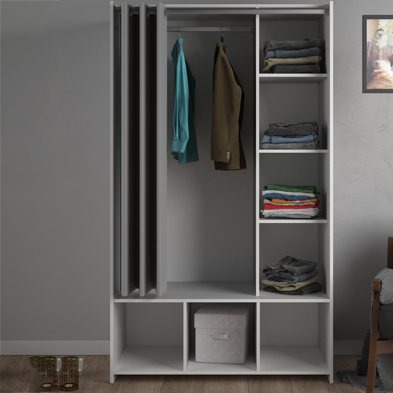 Uppsala Open Wardrobe Unit in Jackson with a Textile Curtain – White – image 5