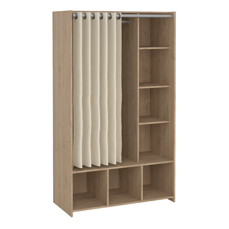 Uppsala Open Wardrobe Unit in Jackson with a Textile Curtain – Hickory Oak – image 1