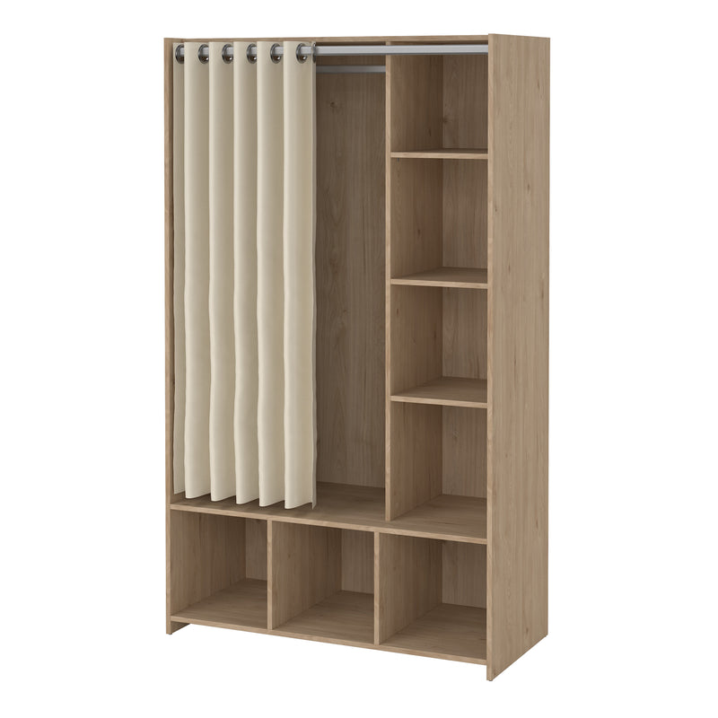 Uppsala Open Wardrobe Unit in Jackson with a Textile Curtain – Hickory Oak – image 3