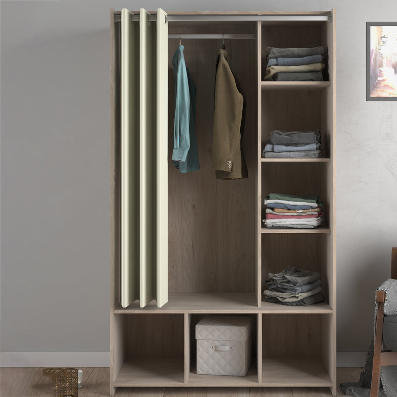 Uppsala Open Wardrobe Unit in Jackson with a Textile Curtain – Hickory Oak – image 5