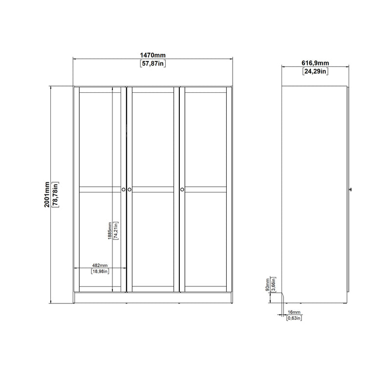 Brande Wardrobe with 3 Frame Doors in Jackson – Hickory Oak – image 12