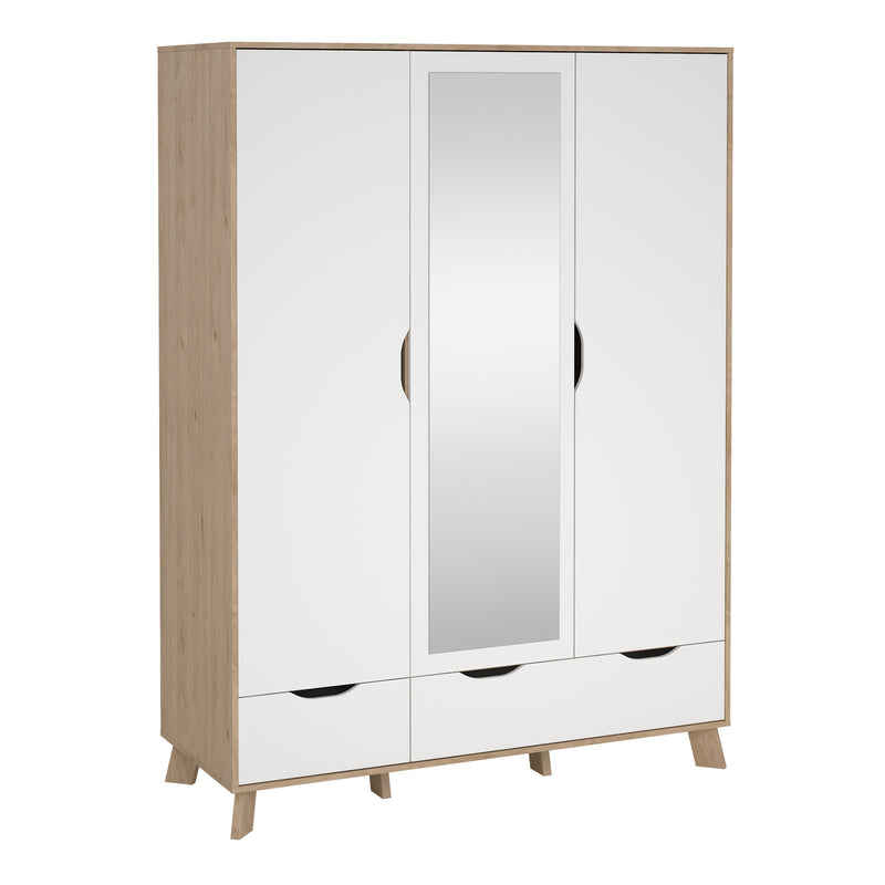 Ikast Wardrobe 3 Doors and 2 Drawers with Mirror in Jackson Hickory and White – image 1