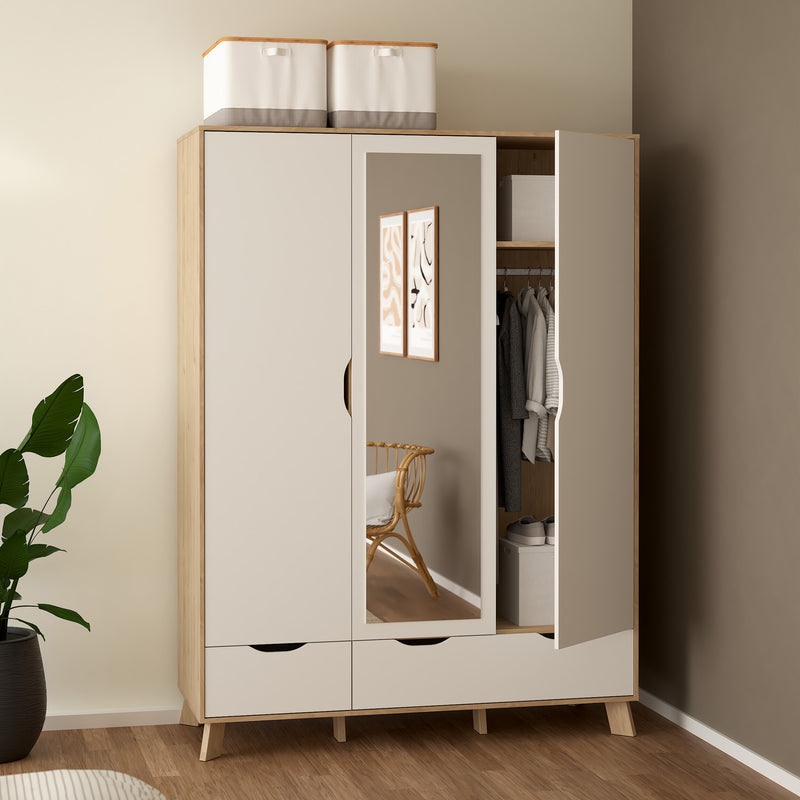Ikast Wardrobe 3 Doors and 2 Drawers with Mirror in Jackson Hickory and White – image 10