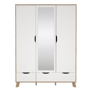 Ikast Wardrobe 3 Doors and 2 Drawers with Mirror in Jackson Hickory and White – image 2