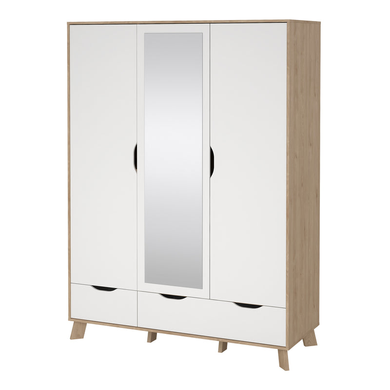 Ikast Wardrobe 3 Doors and 2 Drawers with Mirror in Jackson Hickory and White – image 3