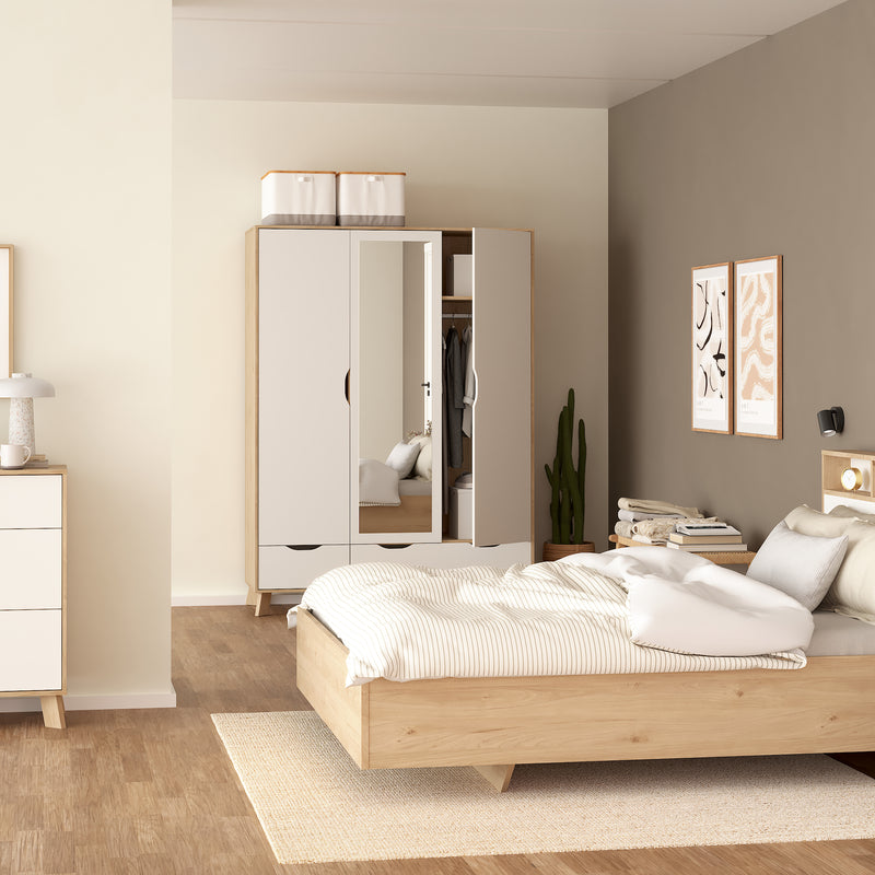 Ikast Wardrobe 3 Doors and 2 Drawers with Mirror in Jackson Hickory and White – image 8