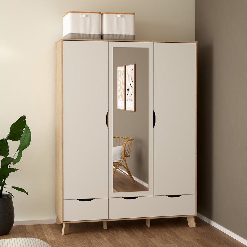 Ikast Wardrobe 3 Doors and 2 Drawers with Mirror in Jackson Hickory and White – image 9