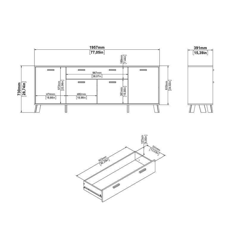 Ikast Sideboard 4 Doors + 1 Drawer in Jackson Hickory and White – image 11