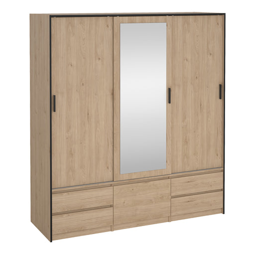 Line Wardrobe with 2 Sliding Doors 1 Sliding Door with Mirror in Jackson Hickory Oak – image 1