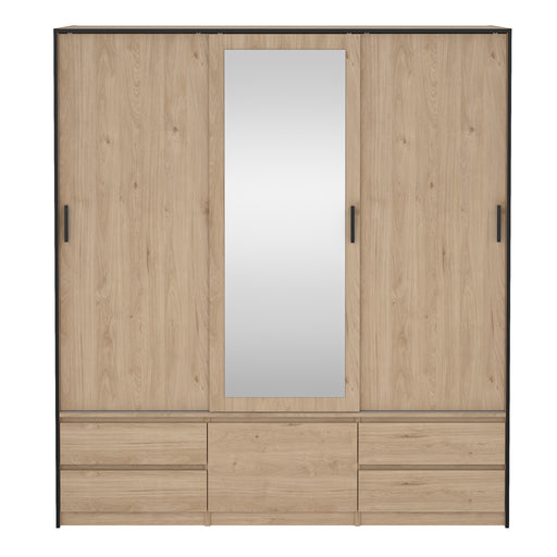 Line Wardrobe with 2 Sliding Doors 1 Sliding Door with Mirror in Jackson Hickory Oak – image 2