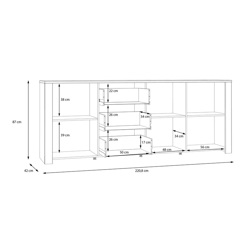 Bohol 3 Door 3 Drawer Large Sideboard – Grey – image 8