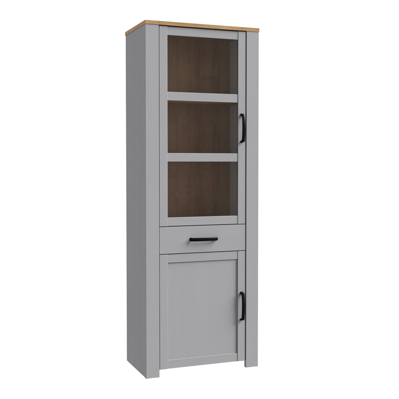 Bohol 2 Door 1 Drawer Narrow Display Cabinet – Riviera Oak/Grey Oak – image 1