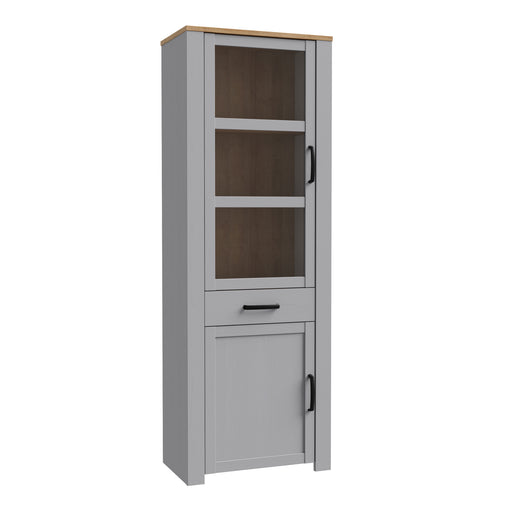 Bohol 2 Door 1 Drawer Narrow Display Cabinet – Riviera Oak/Grey Oak – image 1