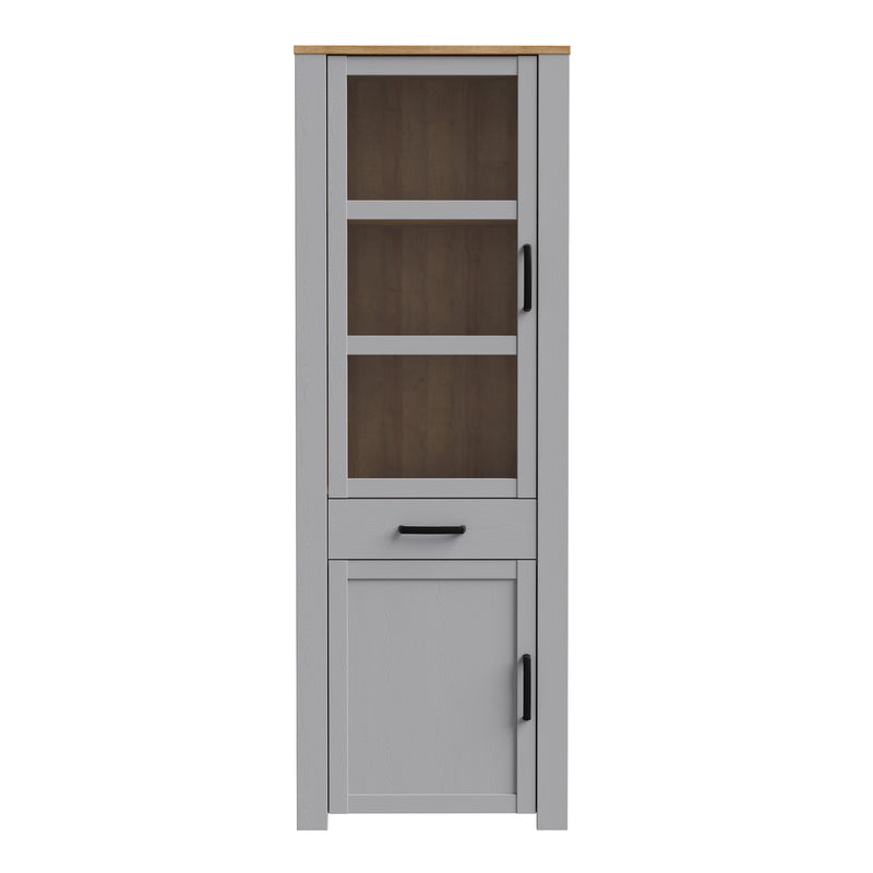 Bohol 2 Door 1 Drawer Narrow Display Cabinet – Riviera Oak/Grey Oak – image 2
