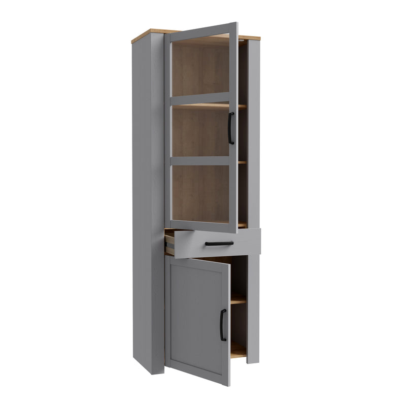 Bohol 2 Door 1 Drawer Narrow Display Cabinet – Riviera Oak/Grey Oak – image 3