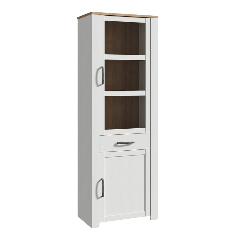 Bohol 2 Door 1 Drawer Narrow Display Cabinet – Riviera Oak/White – image 1