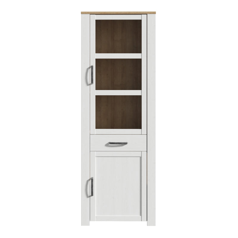 Bohol 2 Door 1 Drawer Narrow Display Cabinet – Riviera Oak/White – image 2